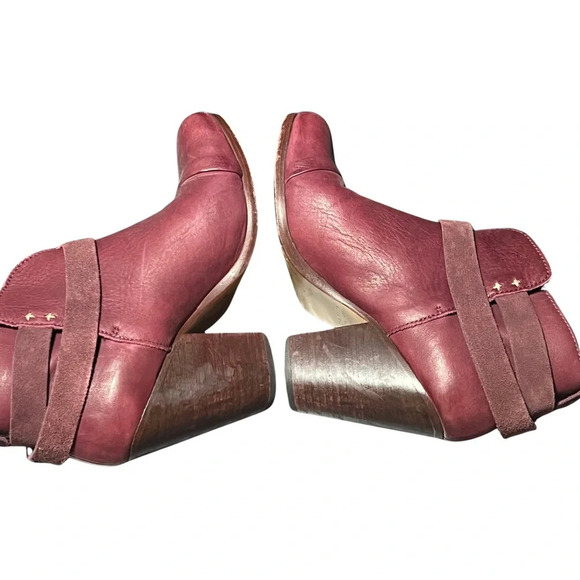 Rag & Bone Harrow Burgundy Leather Stud Harness Block‎ Heel Size 38 Taylor Swift - Picture 11 of 13